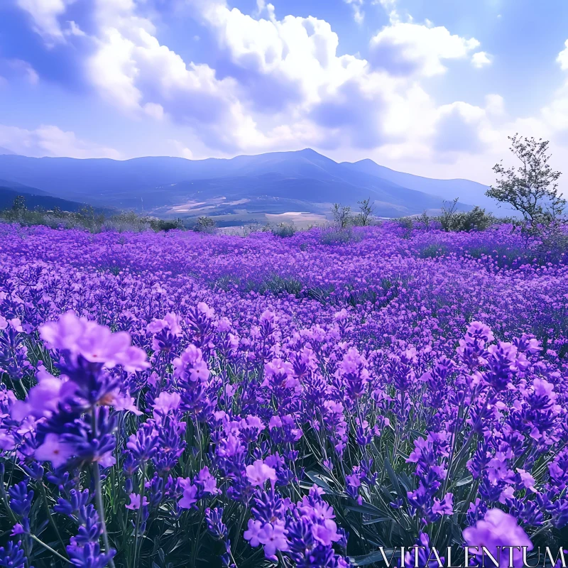 Endless Lavender: A Mountainous Floral Escape AI Image