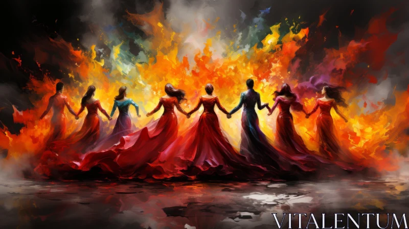 AI ART Abstract Art - Women Embracing Fire in Unity