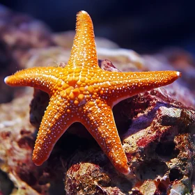 Orange Starfish in Marine Habitat