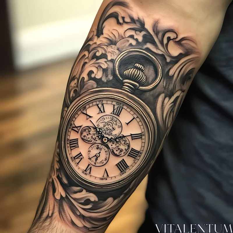 Timeless Ornamental Pocket Watch Tattoo AI Image