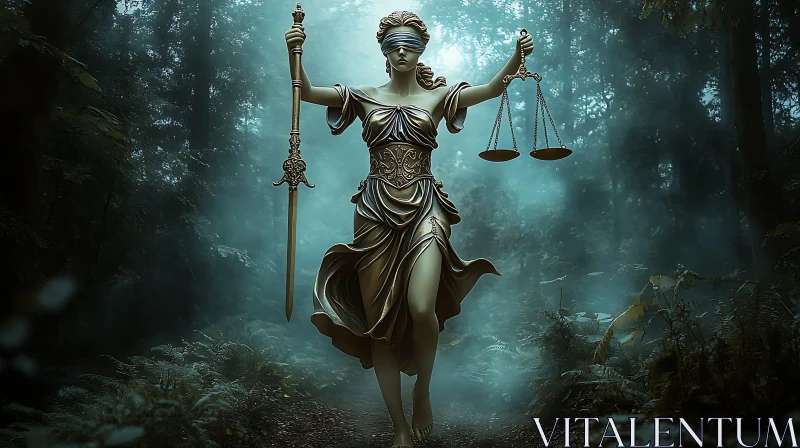 AI ART Statue of Justice in Misty Woods