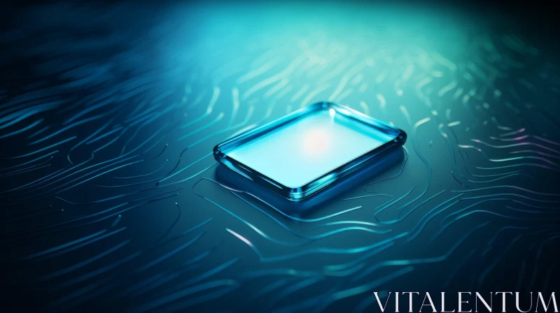 Blue Square on Reflective Surface in Technocore Style AI Image