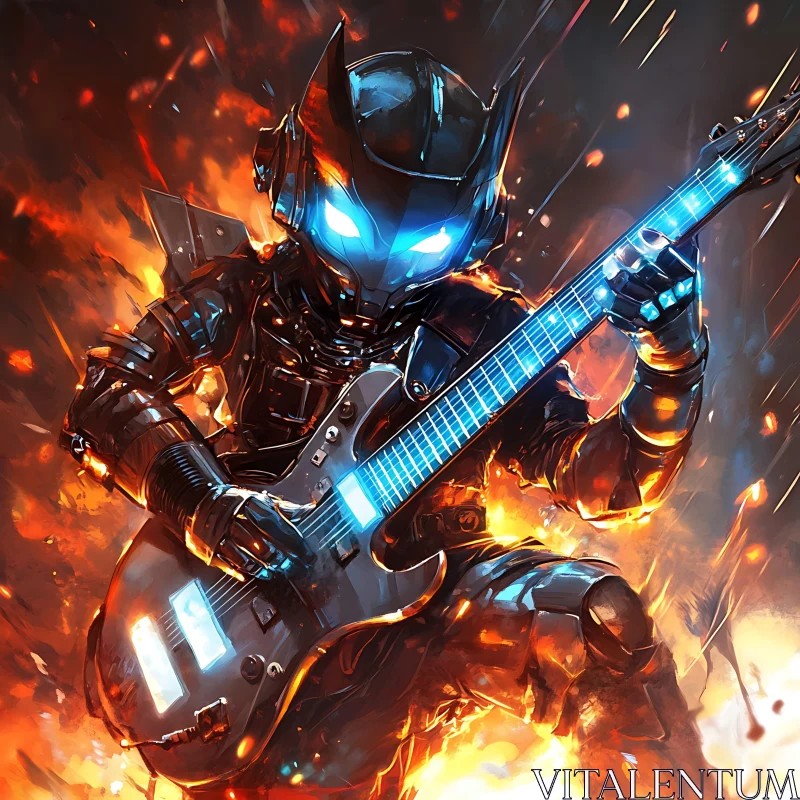 AI ART Robot Playing Electric Guitar in Flames