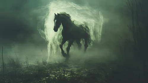 Mystical Horse Emerging from Mist