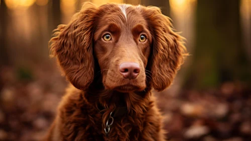 Captivating Portrait of a Brown Dog amidst Forest Leaves