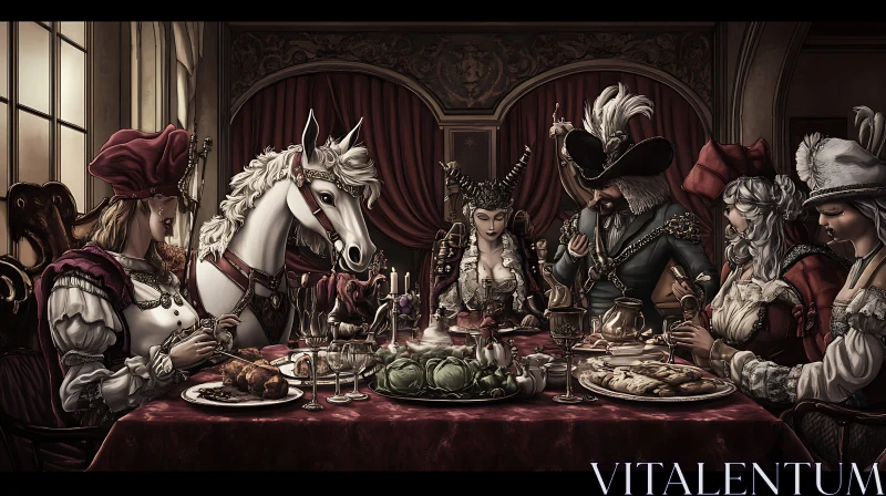 AI ART Vintage Dinner Party with Horse