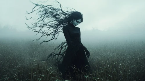 Spectral Woman in Foggy Landscape