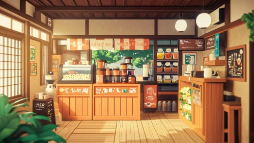 Interior of a Cozy Wooden Cafe