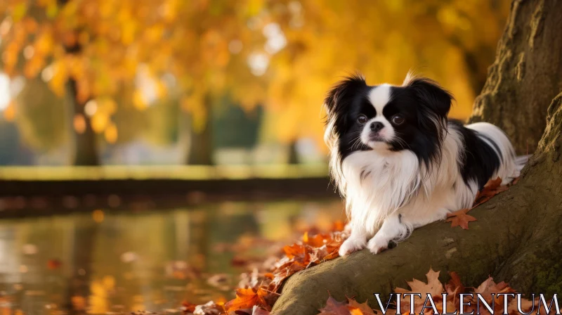 Dog Amidst Autumn Leaves: A Study in Soft-Focus and Bold Colors AI Image