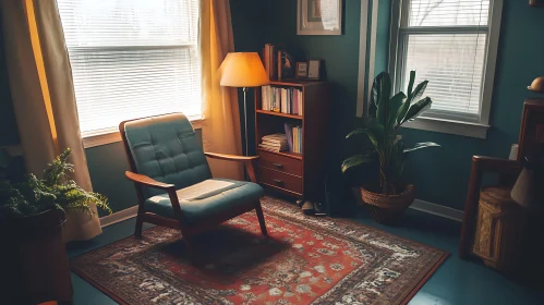 Peaceful Room with Bookshelf and Sunlight