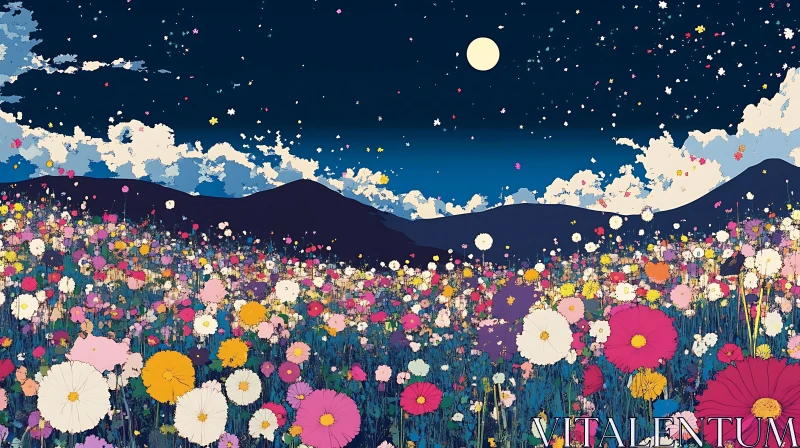 Night Bloom: A Floral Symphony Under the Stars AI Image