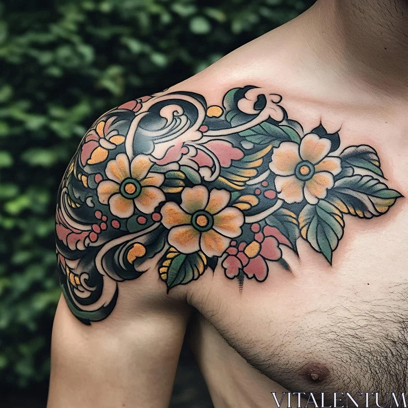 Floral Shoulder Tattoo Art AI Image