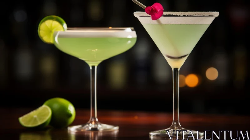 Exquisite Cocktails with Lime Wedges: A Captivating Artwork AI Image