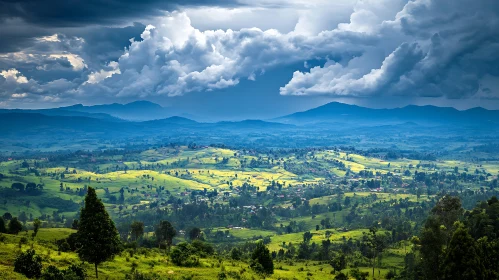 Scenic Green Landscape with Overcast Sky