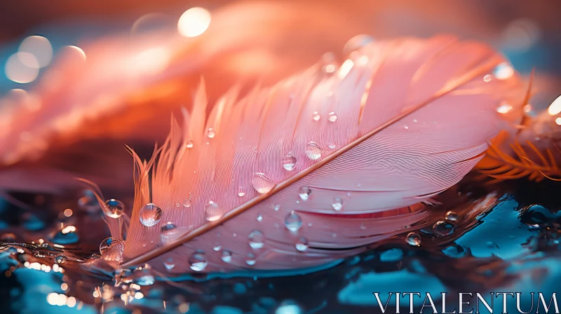 Fairytale-Inspired Pink Feather with Water Droplets AI Image