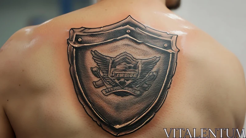 Intricate Shield Tattoo with Emblem and Wings Design AI Image