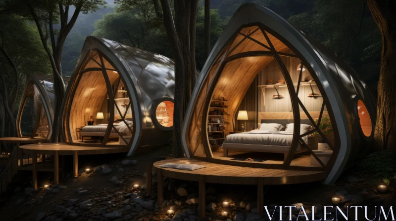 Luxury Tents in the Woods: A Captivating Octane Render Composition AI Image