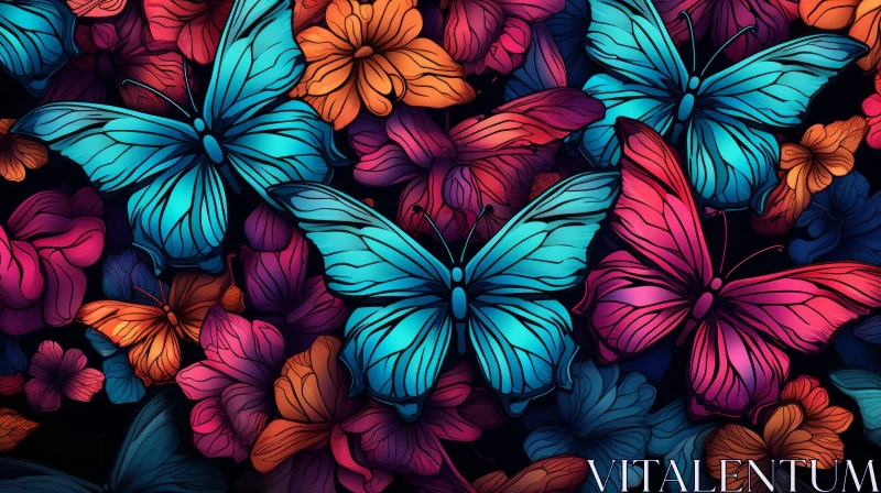 Psychedelic Butterflies on Black - Intricate Artwork AI Image