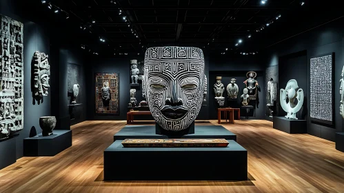 Museum Display of Ancient Masks and Artifacts