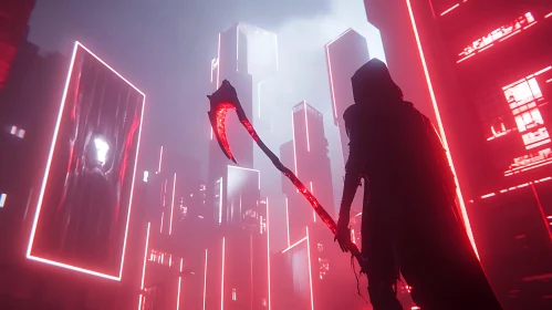 Futuristic Grim Reaper with Neon Scythe