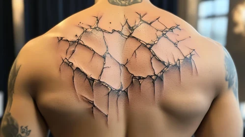 Realistic Cracked Skin 3D Back Tattoo