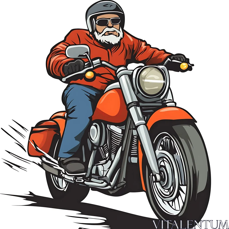 Cartoon Biker Riding Motorcycle Art AI Image