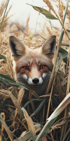 Fox Peeking Through Field