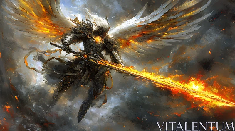 AI ART Fiery Angel Warrior with Sword Art