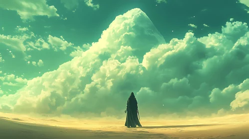 Lonely Figure in Desert Landscape