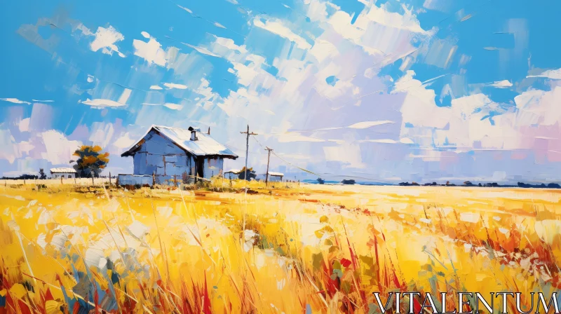 Rural Landscape with Golden Field AI Image