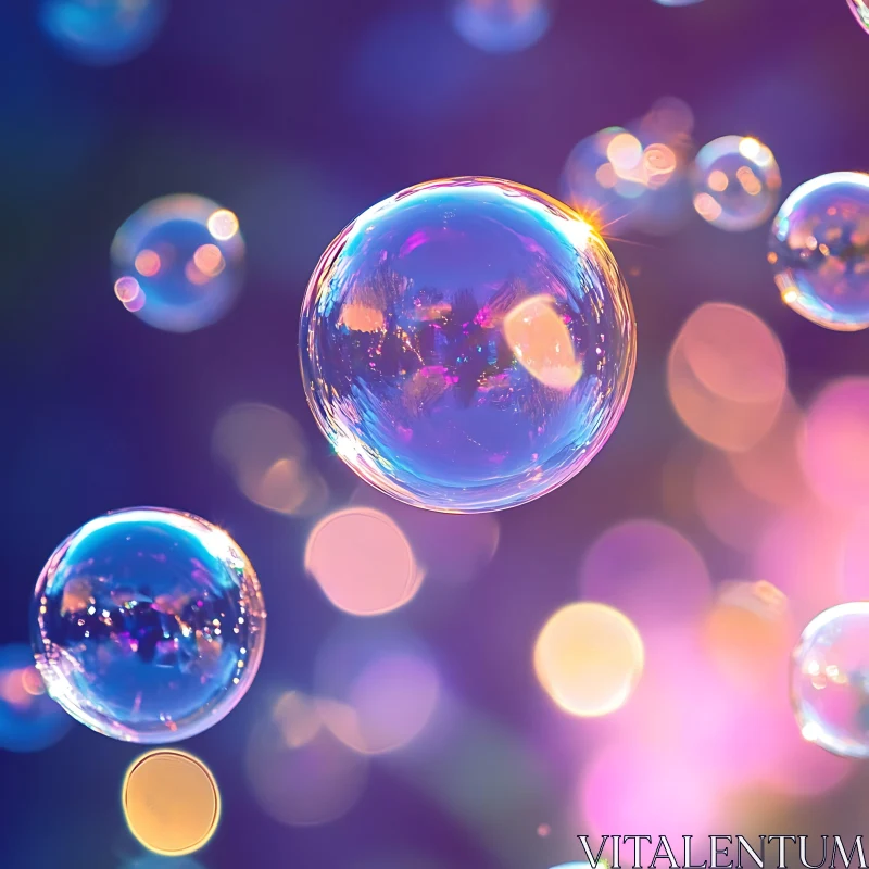 Surreal Floating Bubbles with Glowing Light Effects AI Image