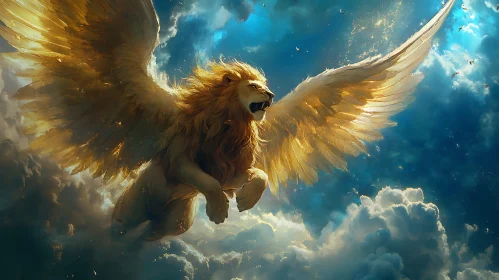 Golden Winged Lion in Flight