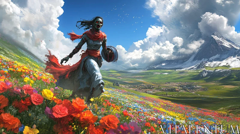 Undead Wanderer in Floral Paradise AI Image