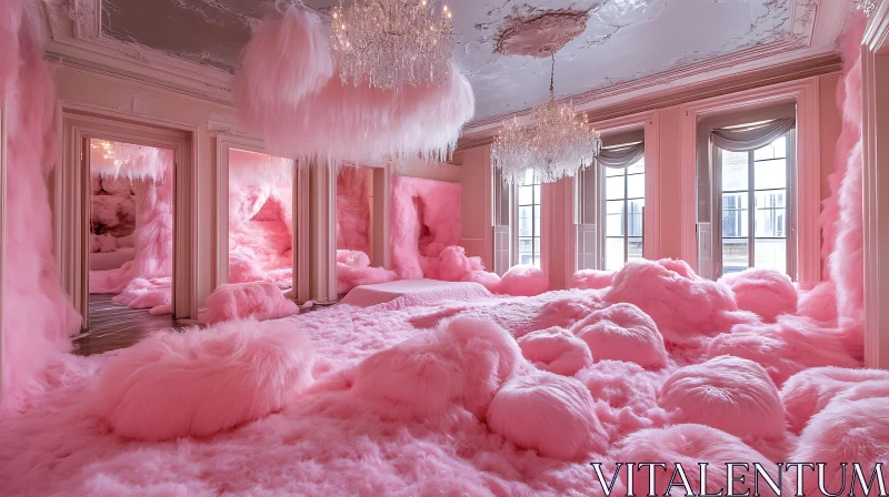 Surreal Pink Interior with Chandeliers AI Image