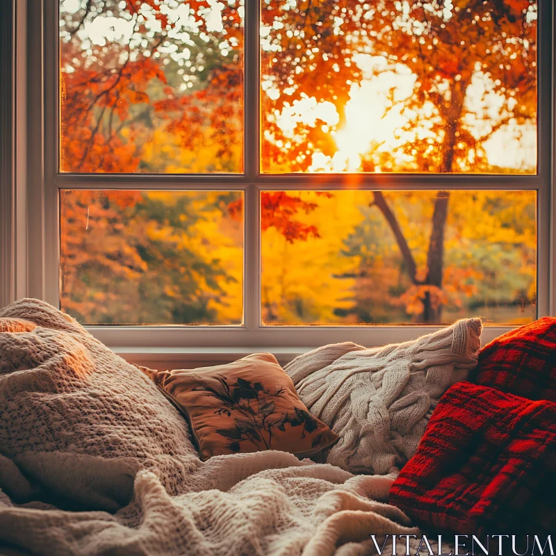 Comforting Autumn Scene Through the Window AI Image