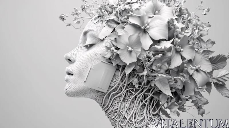 Botanical and Mechanical Surreal Portrait AI Image