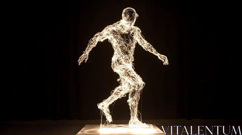 Glowing Figure Art: Wireframe Sculpture AI Image