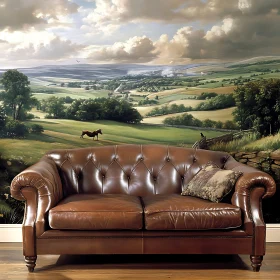 Pastoral Couch in front of Landscape Painting