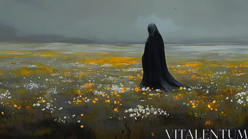 AI ART Black Figure in a Flower Meadow