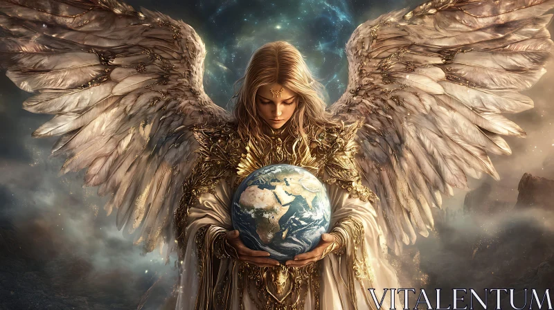 AI ART Celestial Guardian: Angel with World in Hands