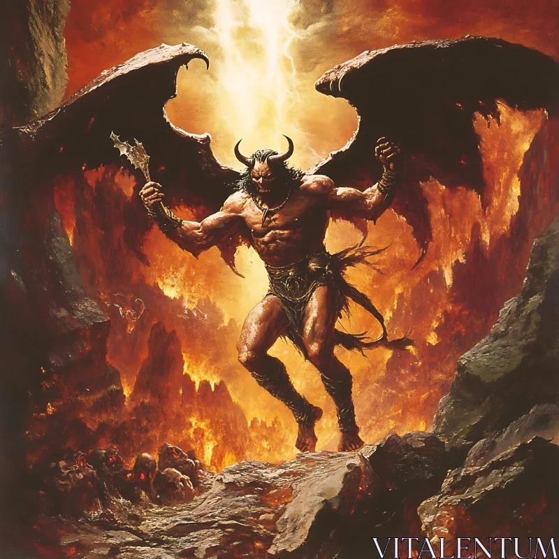 Demon in Hell with Wings and Weapon AI Image