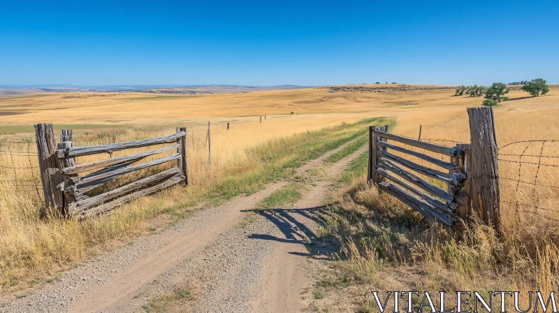 AI ART Rural Field with Wooden Gate