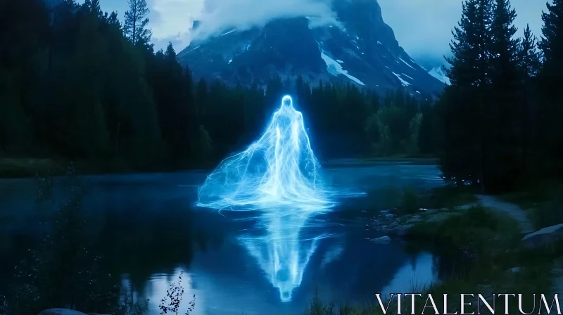 Luminous Spirit in Mountainous Landscape AI Image