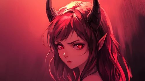 Crimson Gaze: A Demon Girl's Portrait