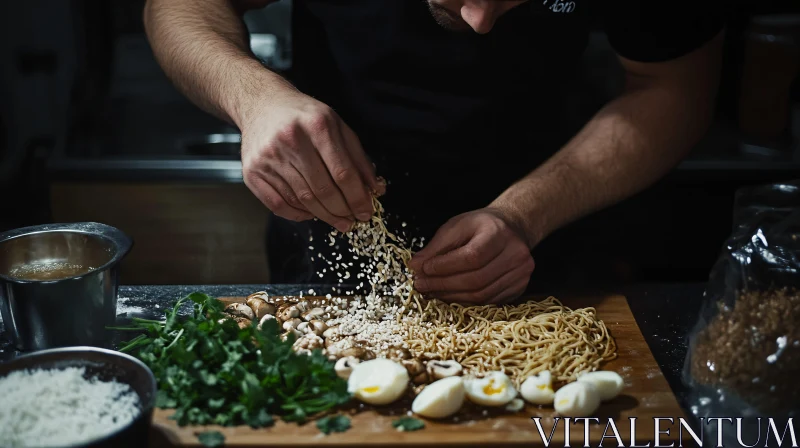 Artisanal Noodle Preparation in the Kitchen AI Image