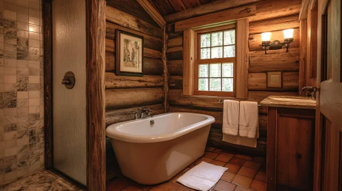 Cozy Wooden Bathroom with Bathtub