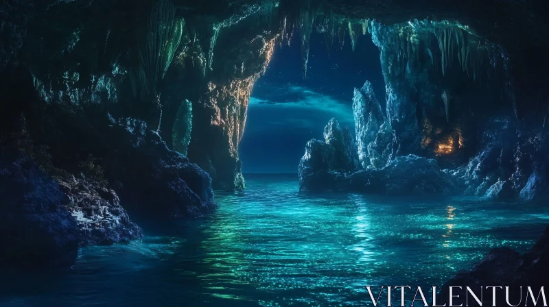 AI ART Mystical Cave Illuminated by Azure Glow