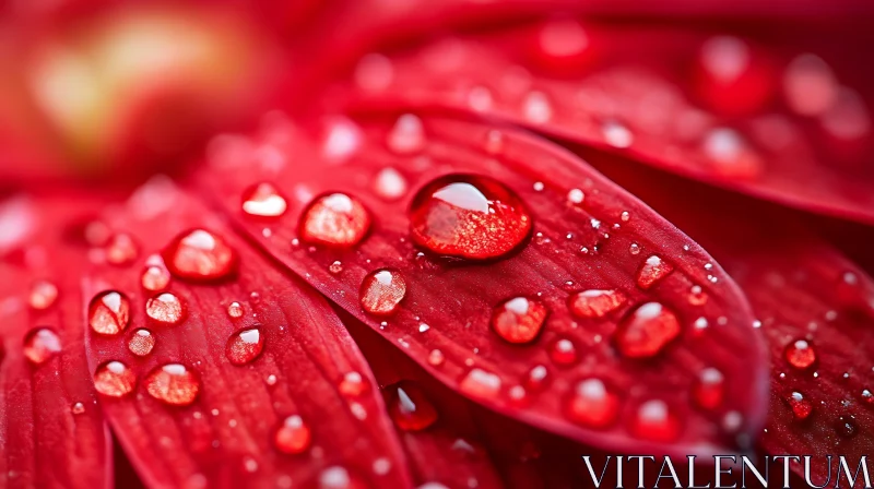 AI ART Red Flower Petals with Water Droplets