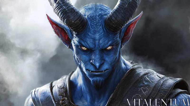 Horned Blue Skin Demon Close-Up AI Image