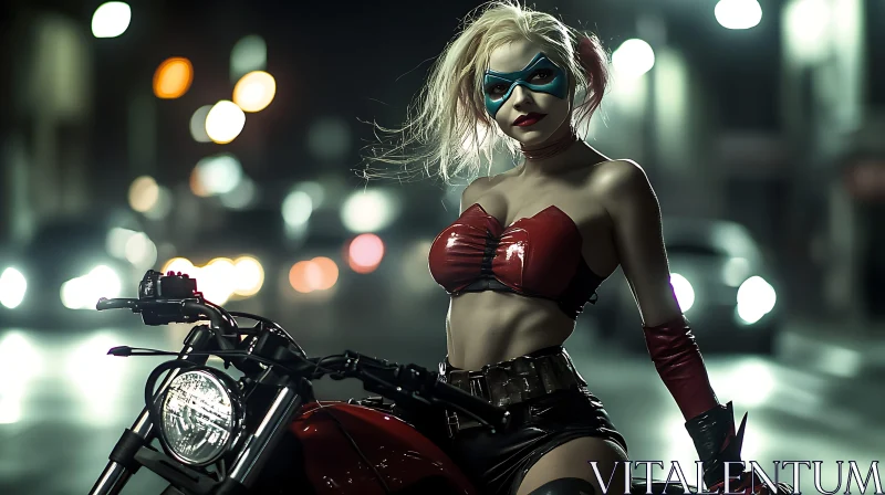 AI ART Woman Cosplay on Motorcycle at Night